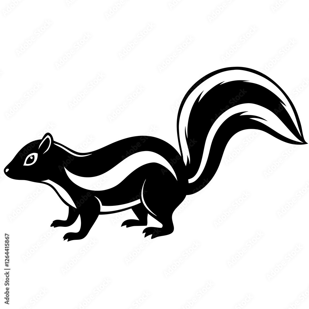 Cute Silhouette Skunk Line Art Black Vector Carton Illustration Cute Silhouette Skunk Line Art Black Vector Carton Illustration