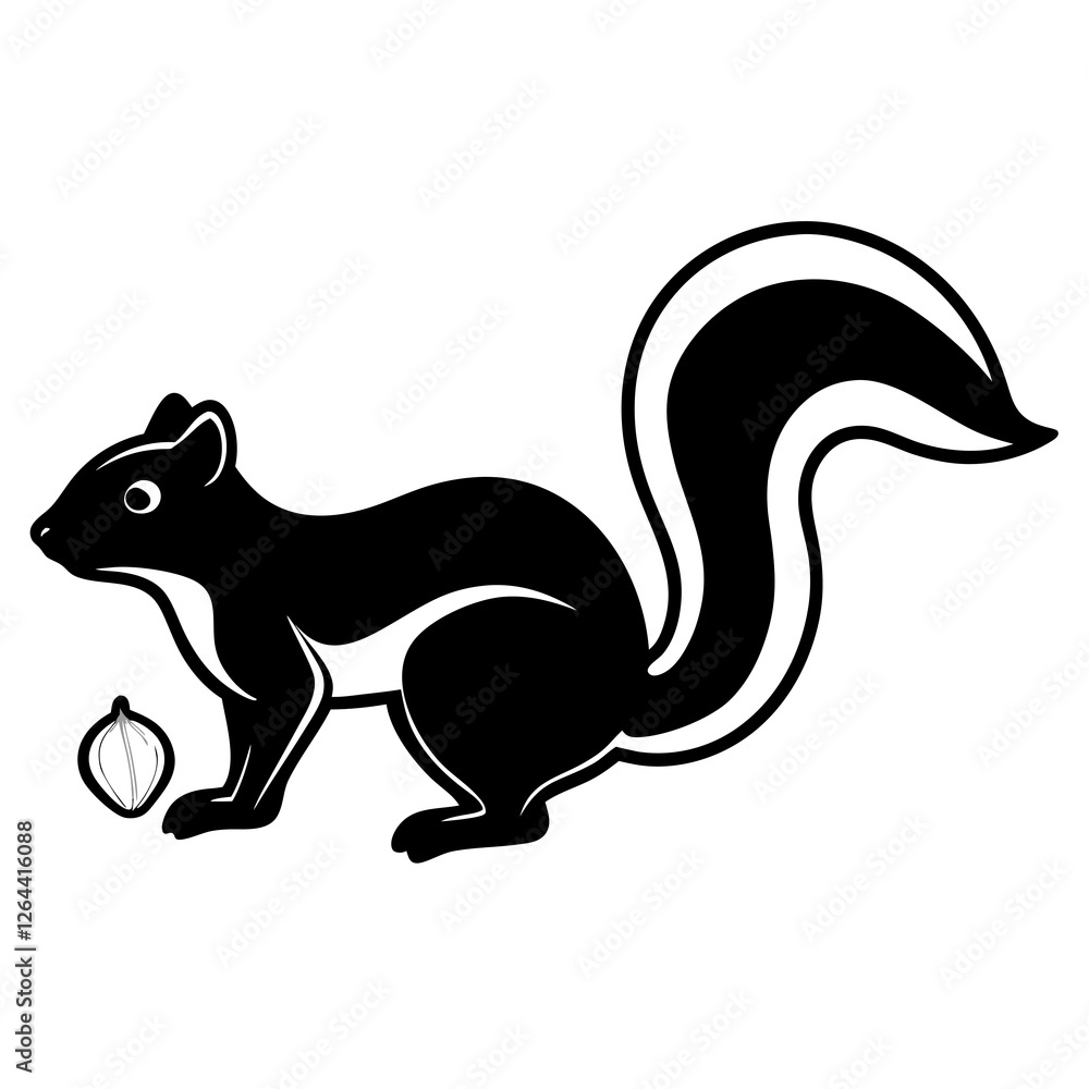 Obraz premium Cute Silhouette Skunk Line Art Black Vector Carton Illustration