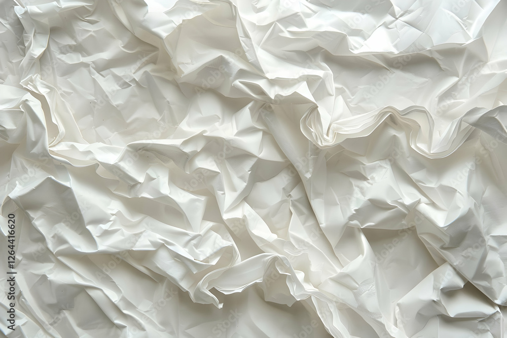 Crumpled white paper texture showcasing intricate folds and shadows, ideal for backgrounds and design Crumpled white paper texture showcasing intricate folds and shadows, ideal for backgrounds and design