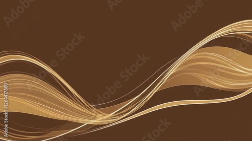 A chic gift card for a premium coffee shop, with a rich brown background and soft, golden lines forming elegant swirls, complemented by a simple yet refined logo that spans the whole card