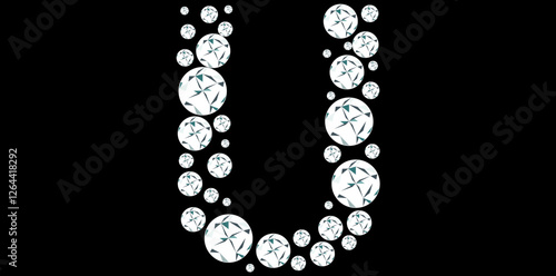 Silver Rhinestone Diamonds Alphabet Letter U Luxury Text Design Vector Illustration.	
