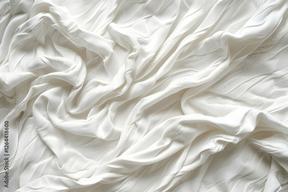 Fototapeta premium Elegant white silk fabric draped with soft folds, creating a smooth texture and subtle shine