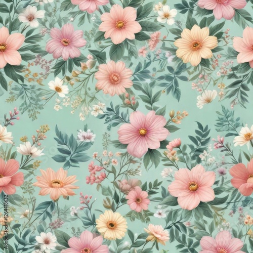 Wallpaper Mural Whimsical floral pattern on a pastel background, swirly patterns, watercolor style, abstract design Torontodigital.ca
