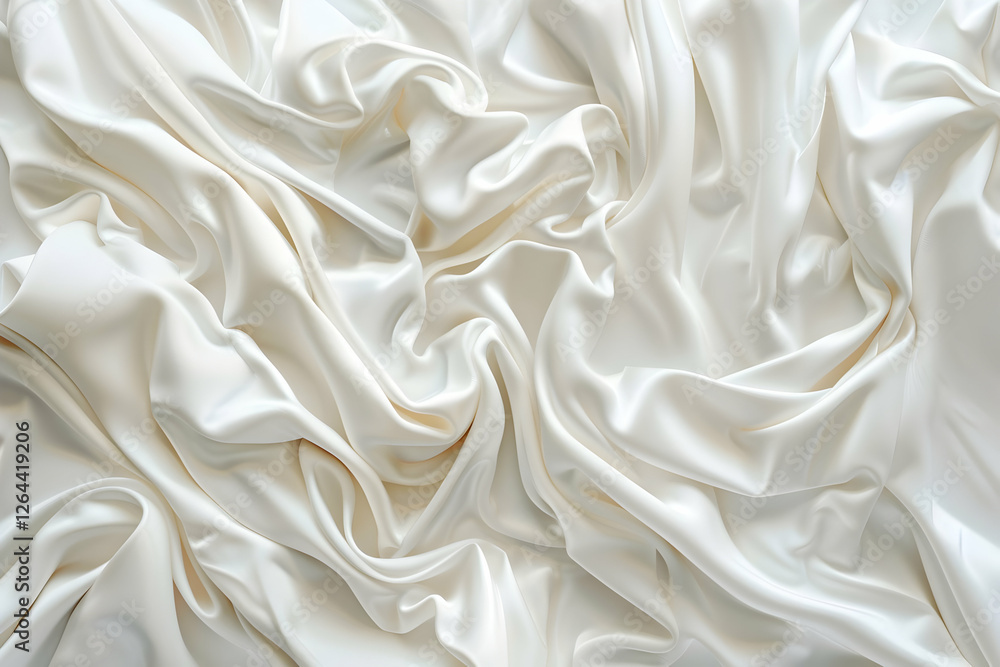Smooth, flowing white satin fabric draped elegantly, showcasing soft textures and gentle folds Smooth, flowing white satin fabric draped elegantly, showcasing soft textures and gentle folds