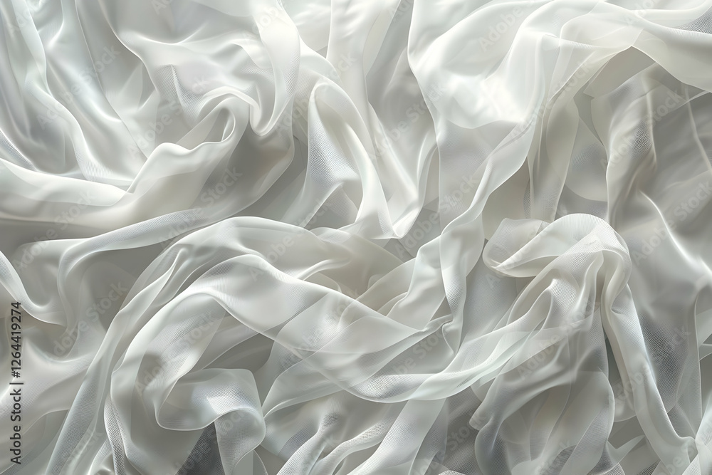 Soft, flowing white fabric draped elegantly, creating a serene and dreamy atmosphere, ideal for backgrounds Soft, flowing white fabric draped elegantly, creating a serene and dreamy atmosphere, ideal for backgrounds