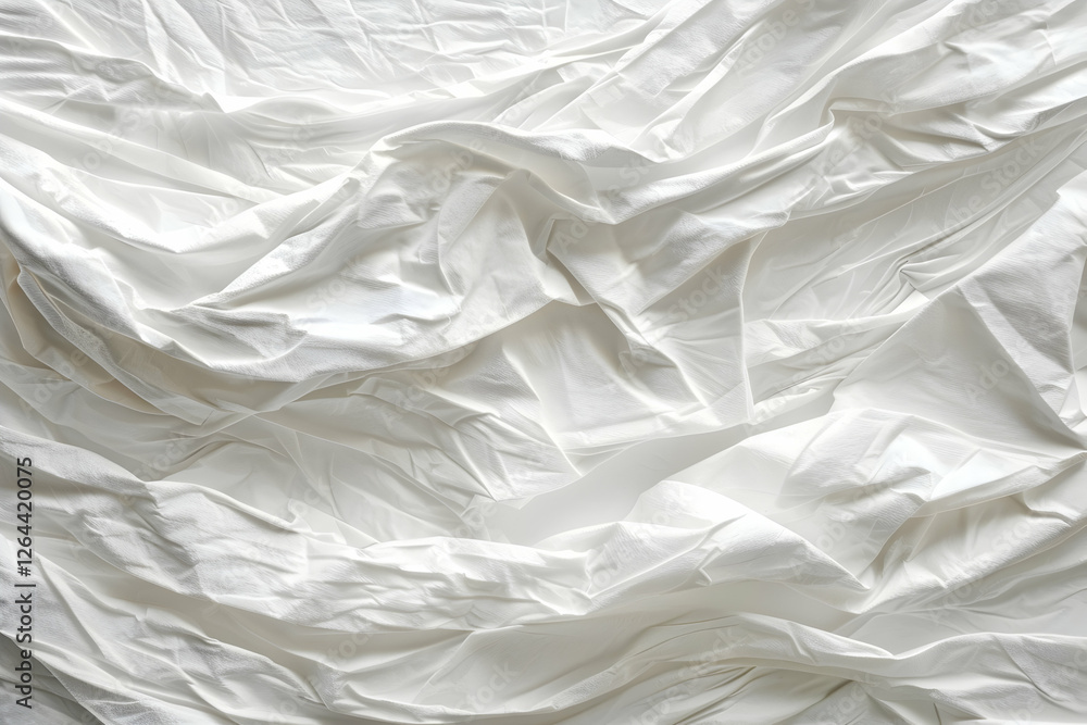 Textured white fabric with soft folds and creases, creating a serene backdrop for various designs Textured white fabric with soft folds and creases, creating a serene backdrop for various designs