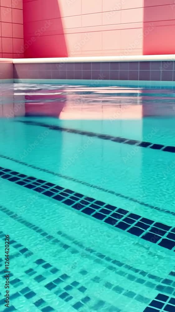 Tranquil swimming pool scene reflecting vibrant colors and serene ambiance in a modern setting Tranquil swimming pool scene reflecting vibrant colors and serene ambiance in a modern setting