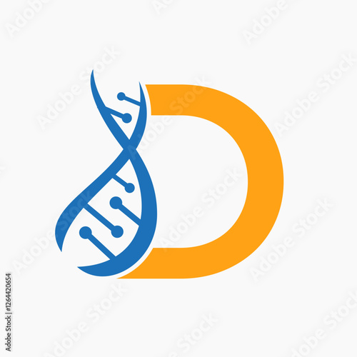 Initial DNA Spiral Logo On Letter D For Healthcare Sign Vector Template