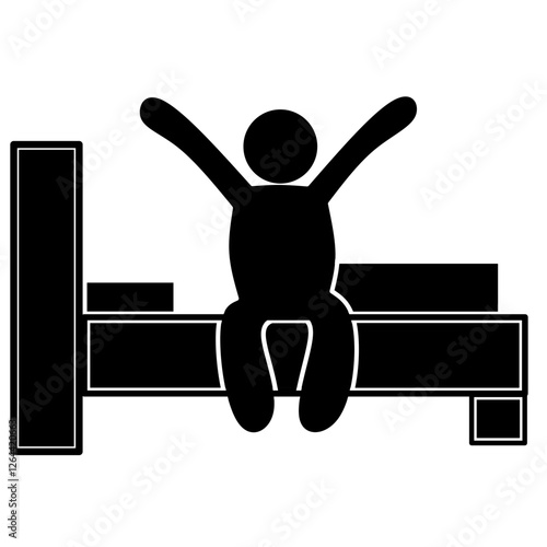 vector illustration of a silhouette of a man who woke up from bed and felt refreshed 