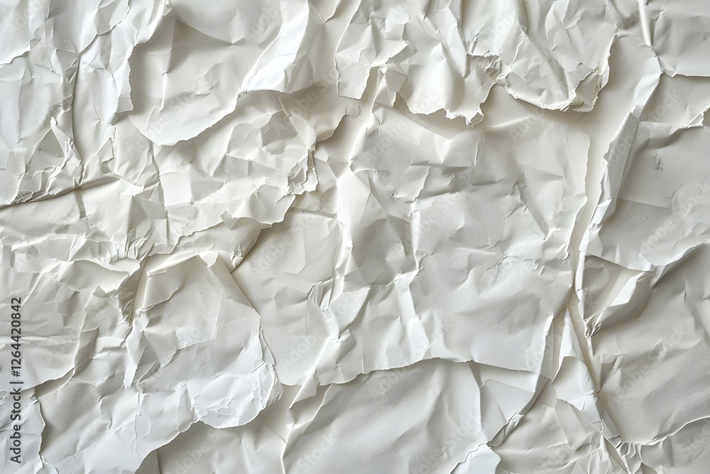 Obraz premium Crumpled white paper texture showcasing intricate folds, ideal for backgrounds and design projects