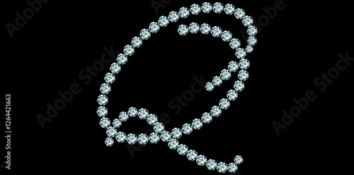 Silver Rhinestone Diamonds Alphabet Letter Q Luxury Text Design Vector Illustration.	