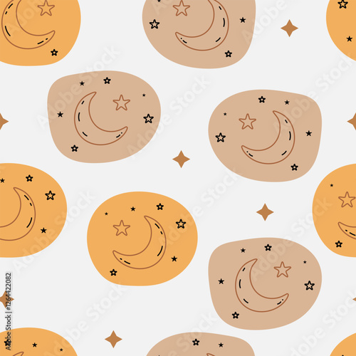 Ramadan kareem seamless pattern with moon and stars. Vector illustration