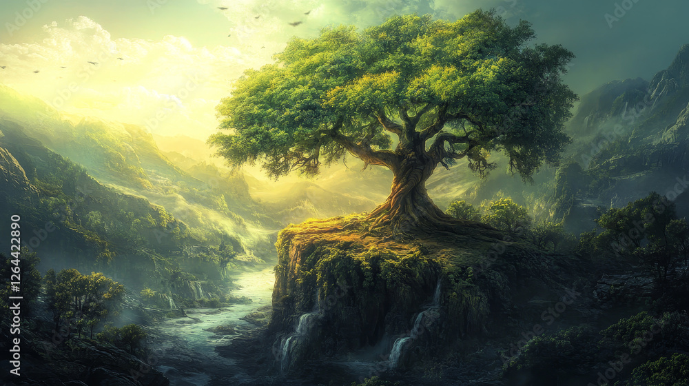 Fototapeta premium Deforestation, nature disaster, chopping forest concept. Tree stumps and bare trunks on deserted area with mountains view. Save nature, environment protection, Earth day, cartoon vector illustration