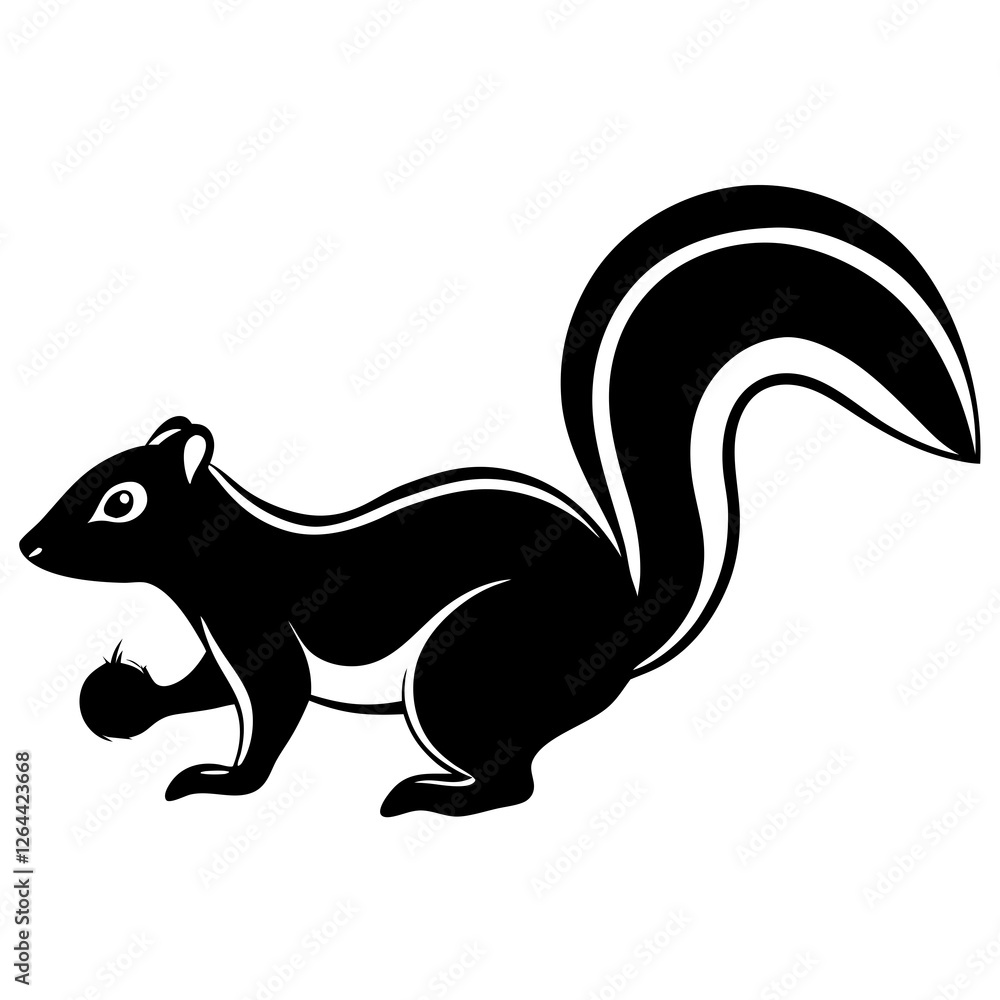 Fototapeta premium Cute Silhouette Skunk Line Art Black Vector Carton Illustration