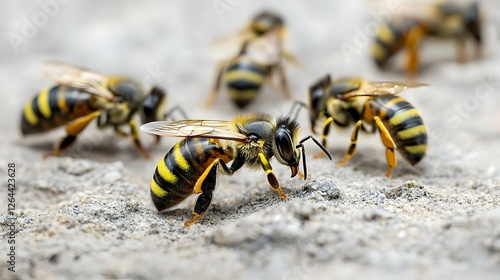 Four Honeybees Crawling On Gray Surface