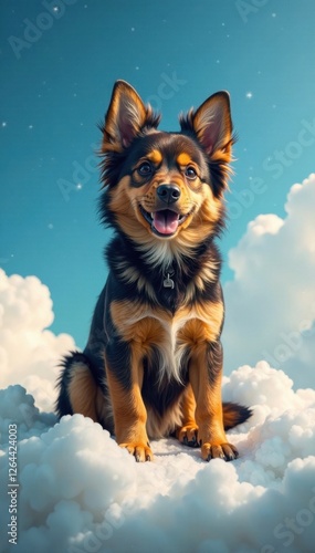 Whiskered canine friend sitting on a cloud , friend, vacation, dog