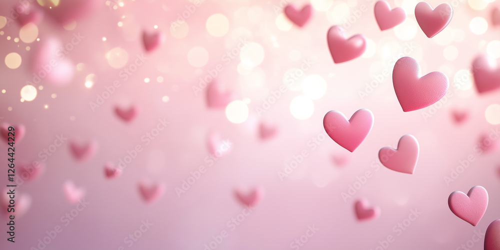 Romantic Pink Hearts Falling Soft Bokeh Background Valentine day love cute blur sweet light shiny Romantic Pink Hearts Falling Soft Bokeh Background Valentine day love cute blur sweet light shiny