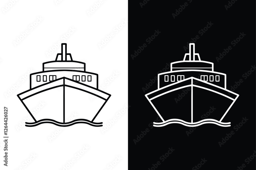 Obraz premium Minimalist Ship Vector Black & White Design