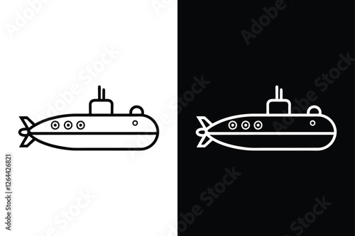 Black & White Submarine Icon. Crisp Line Design
