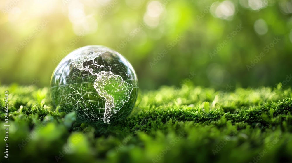 Eco-friendly globe resting on lush green grass Eco-friendly globe resting on lush green grass