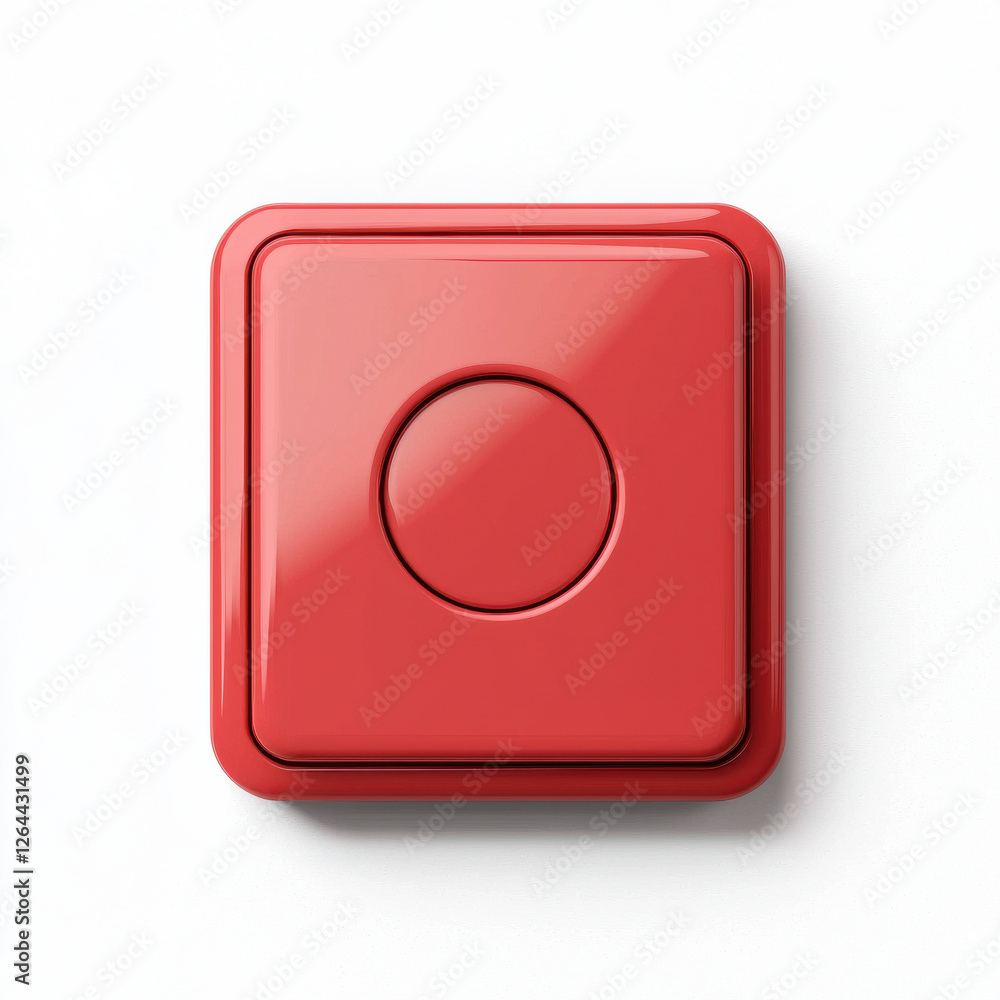 Red square button with glossy finish and minimal design Red square button with glossy finish and minimal design