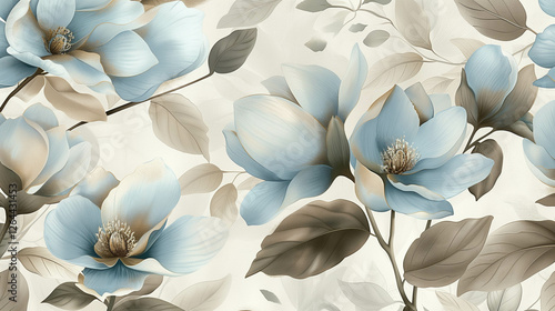 Elegant Blue and Beige Floral Pattern with Soft Vintage Aesthetic