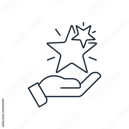 Added value as business service or product quality growth .  Additional satisfaction attachment for better user experience. Vector linear icon isolated on white background.