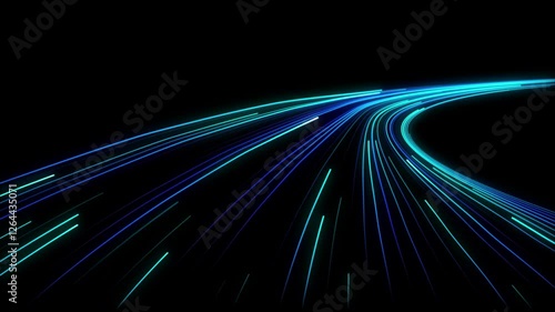 high speed blue line abstract technology background digital fiber hi tech concept. speed light line motion blur on dark background, data transfer simulation.