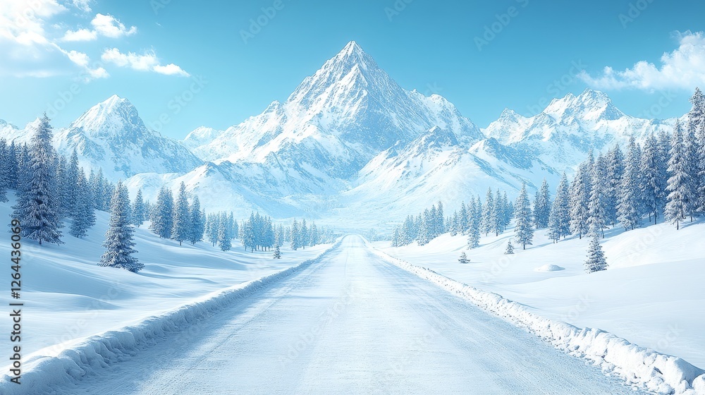 Serene Winter Wonderland Snowy Mountain Road Breathtaking Scenery Serene Winter Wonderland Snowy Mountain Road Breathtaking Scenery