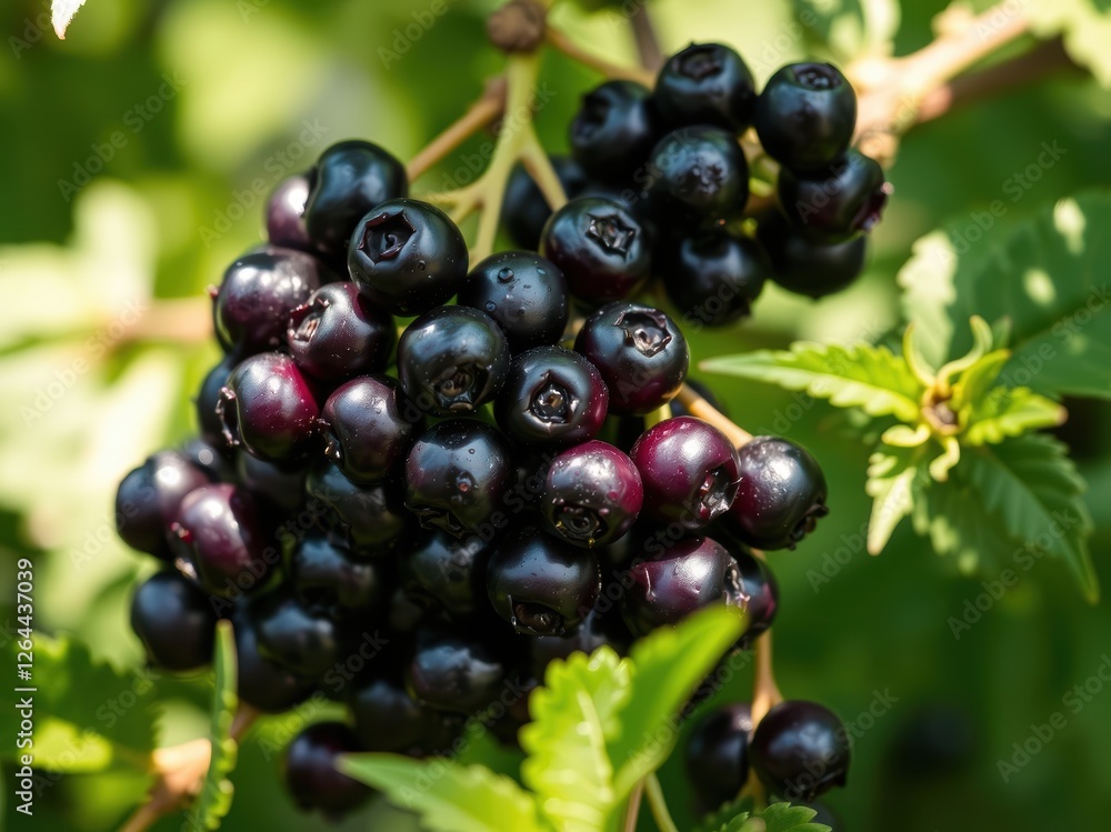 Cluster of Dark Berries on Branch Outdoors Cluster of Dark Berries on Branch Outdoors