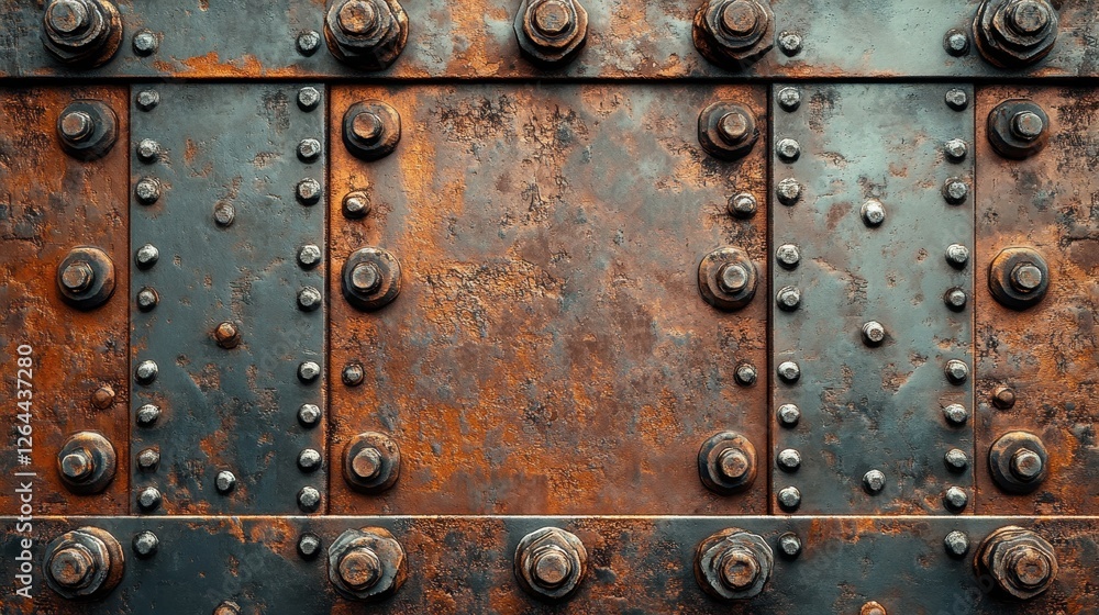 Rusty metal plate with bolts and rivets. Perfect background for industrial, grunge, or vintage designs. Rusty metal plate with bolts and rivets. Perfect background for industrial, grunge, or vintage designs.