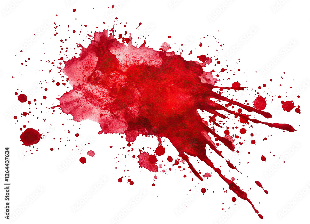 Red blood splatter with dynamic drops, isolated on transparent cutout background Red blood splatter with dynamic drops, isolated on transparent cutout background