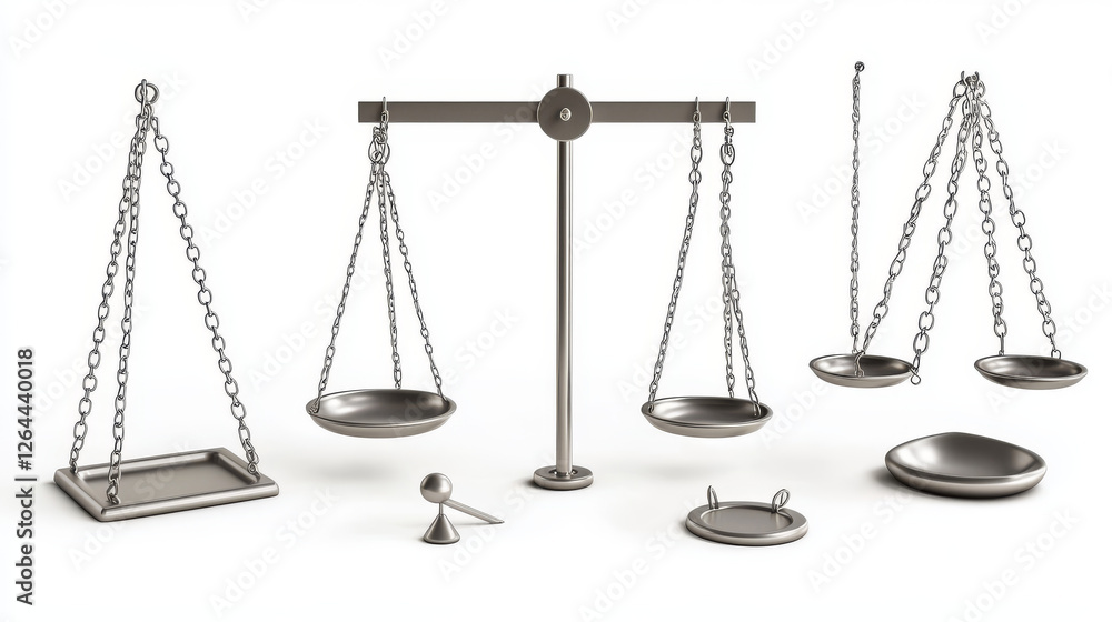 Set of seesaw, metal swings, teeter-totter, balanced and unbalanced teeterboards with round and triangular base. Weightiness scales isolated on white background. Realistic 3d vector illustration Set of seesaw, metal swings, teeter-totter, balanced and unbalanced teeterboards with round and triangular base. Weightiness scales isolated on white background. Realistic 3d vector illustration