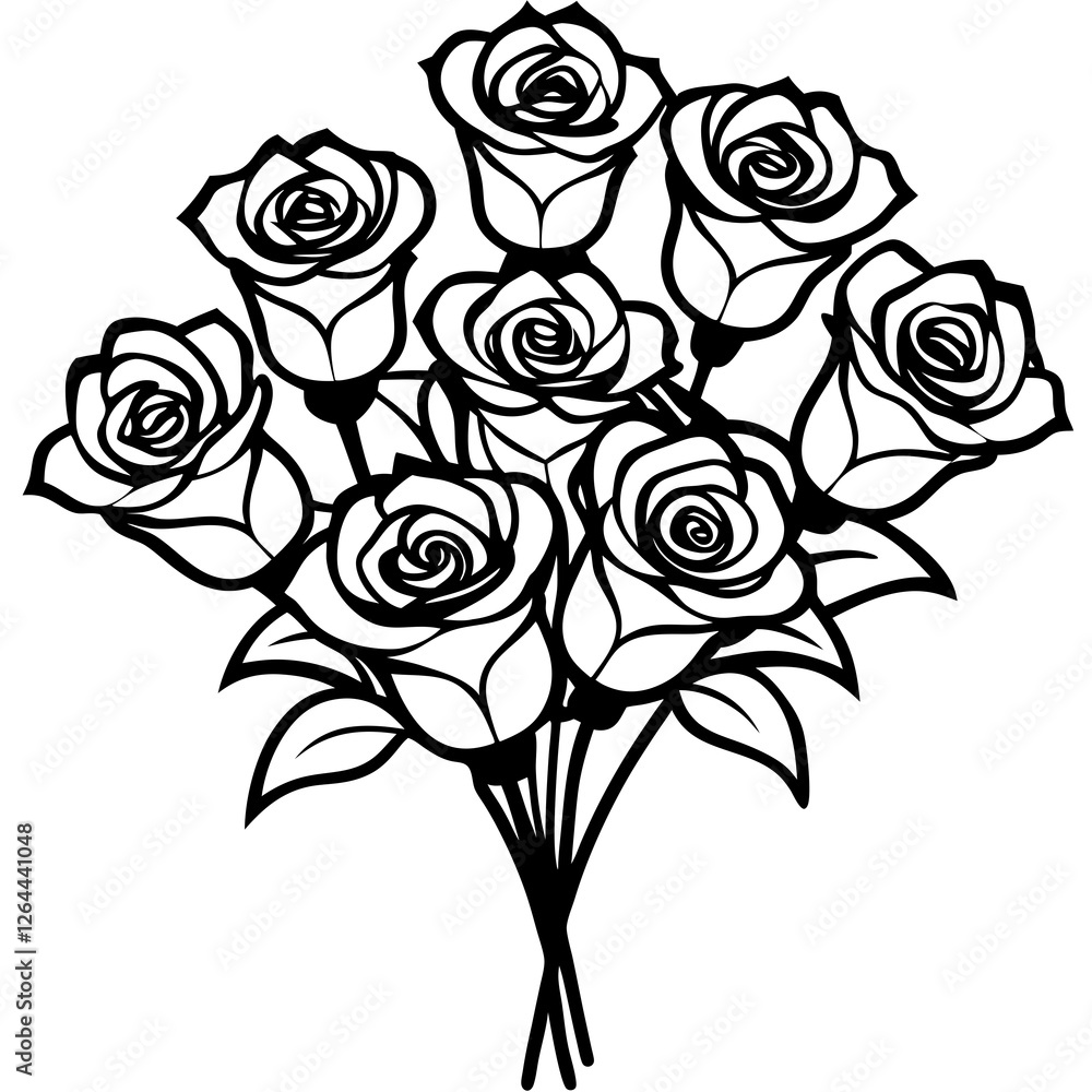 Make aBouquet of rose silhouette white background Make aBouquet of rose silhouette white background