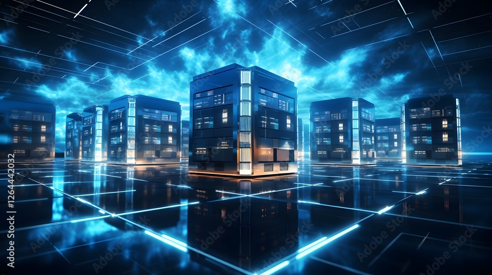 custom made wallpaper toronto digitalFuturistic Cybersecurity Data Center with Encrypted Glowing Servers Powering Cutting Edge Digital Infrastructure for Secure Data Management and Cyber Protection in the Technology Landscape