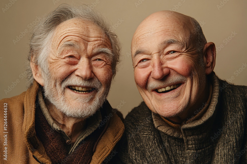 Two Happy Elderly Men Smiling Together Two Happy Elderly Men Smiling Together