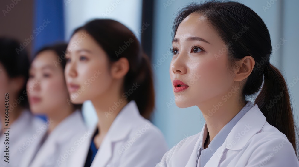 Empowered Asian female doctors presenting medical findings at a seminar Empowered Asian female doctors presenting medical findings at a seminar