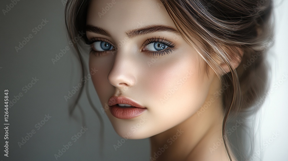 A Portrait Of A Young Woman With Blue Eyes And Brown Hair A Portrait Of A Young Woman With Blue Eyes And Brown Hair