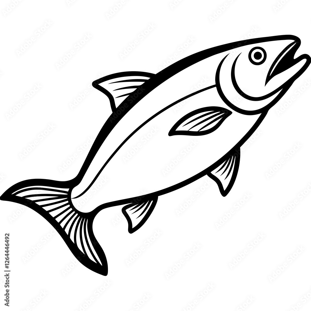 Cute Silhouette Salmon Line Art Black Vector Carton Illustration Cute Silhouette Salmon Line Art Black Vector Carton Illustration