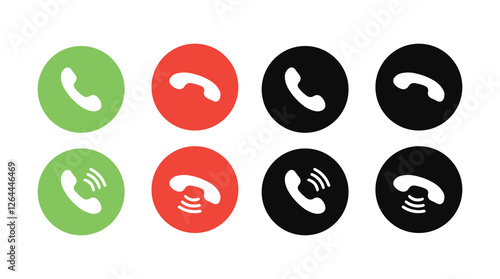 set of Answer and decline phone call buttons. Vector illustration icon. Phone call. Telephone sign. Accept call and decline phone icons.