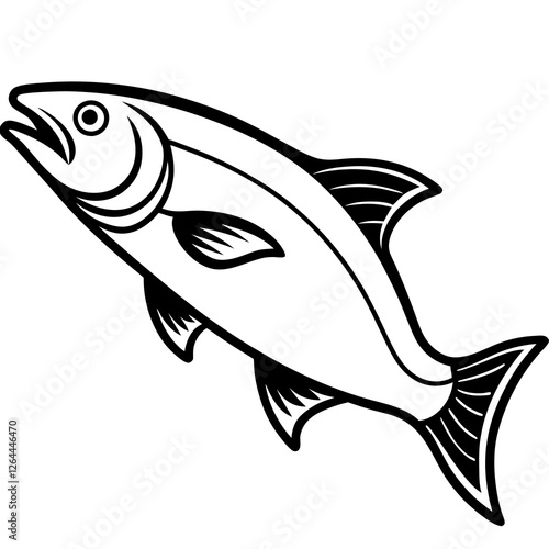 Cute Silhouette Salmon Line Art Black Vector Carton Illustration