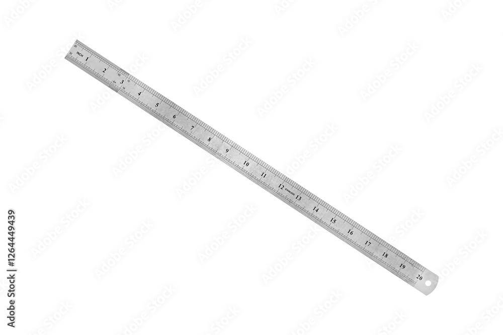 Long metal steel 20 inch ruler is isolated on transparent background. Long metal steel 20 inch ruler is isolated on transparent background.