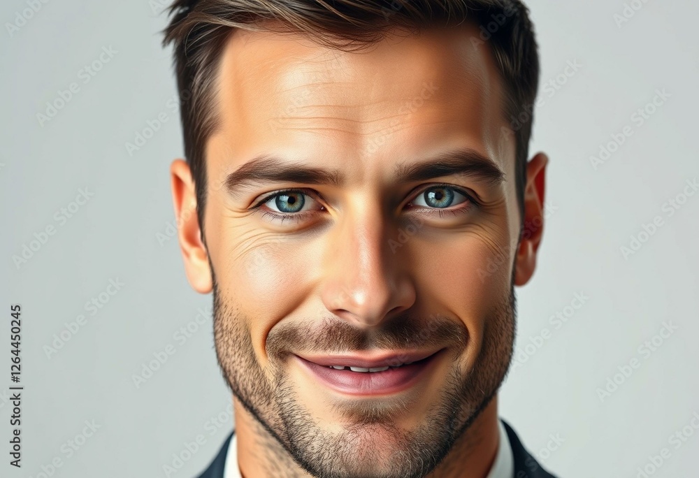 Obraz premium Glamorous man with a strong jawline and piercing blue eyes