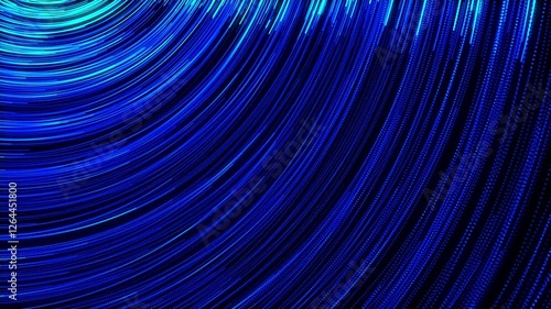 High speed blue line abstract technology background digital fiber hi tech concept. speed light circle line motion blur on dark background, data transfer simulation.