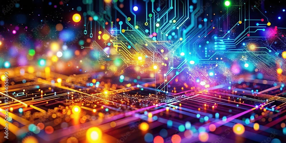 Fototapeta premium Abstract Technology Background: Glowing Particles and Circuits