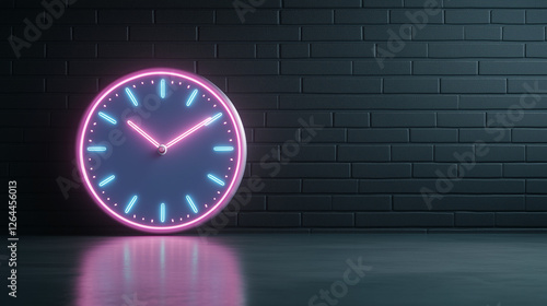 Neon Clock on Brick Wall: A...