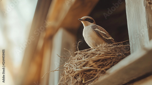 Bird in Nest: A small bird,...