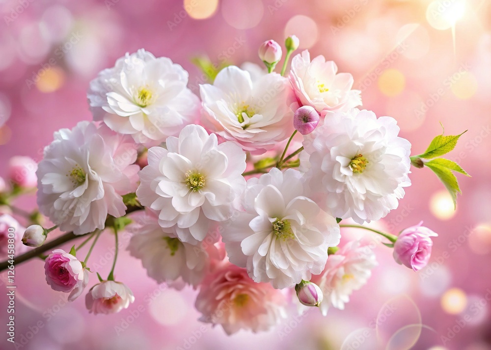 Delicate White Flowers on a Soft Pink Background - Beautiful Floral Stock Photo Delicate White Flowers on a Soft Pink Background - Beautiful Floral Stock Photo
