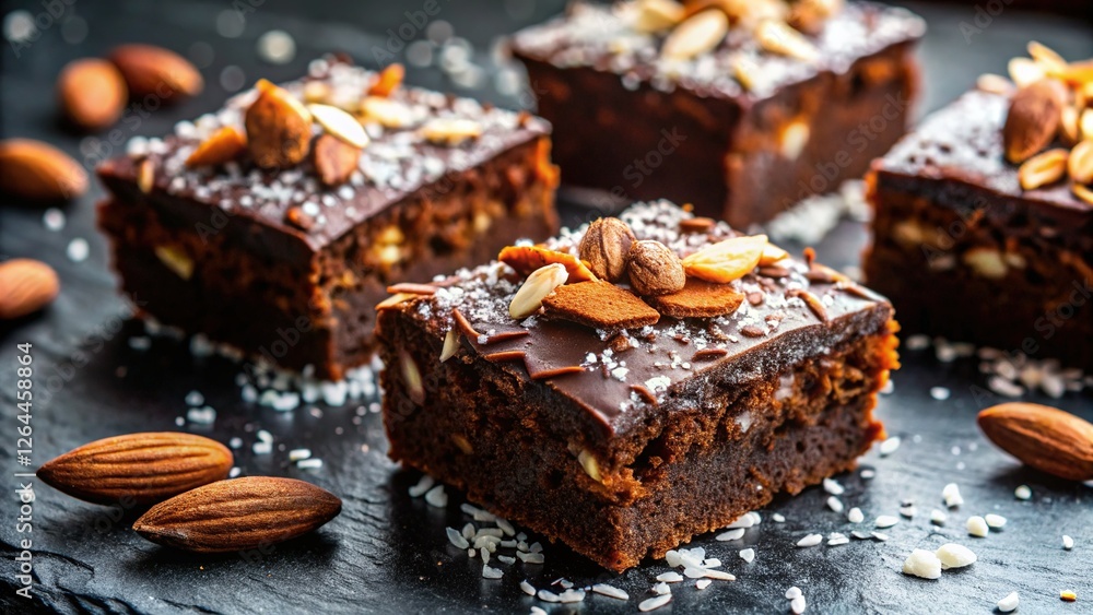 Delicious Vegan Brownies with Coconut & Almonds - Stock Photo Delicious Vegan Brownies with Coconut & Almonds - Stock Photo