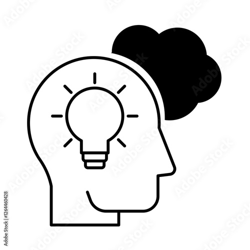 Brain and lightbulb icon. Logical thought, judgment, analysis, decision-making, problem solving. Vector illustration.